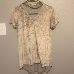 Peach Love Velvet Hi Low Blouse Collar w/ V Cut out